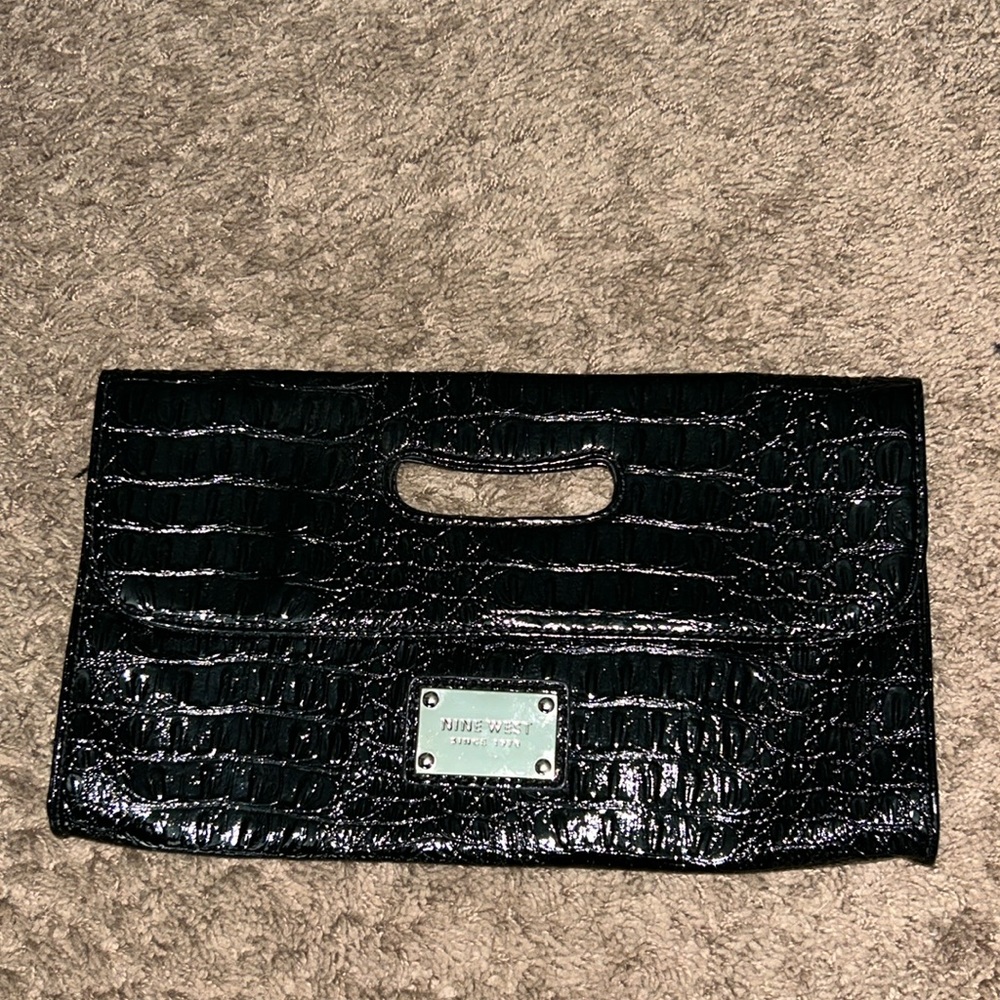 Nine West Black Faux Snakeskin Clutch